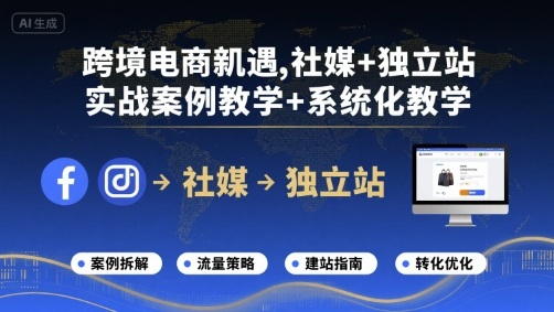 跨境电商新机遇，社媒+独立站，实战案例教学+系统化教学-出门会