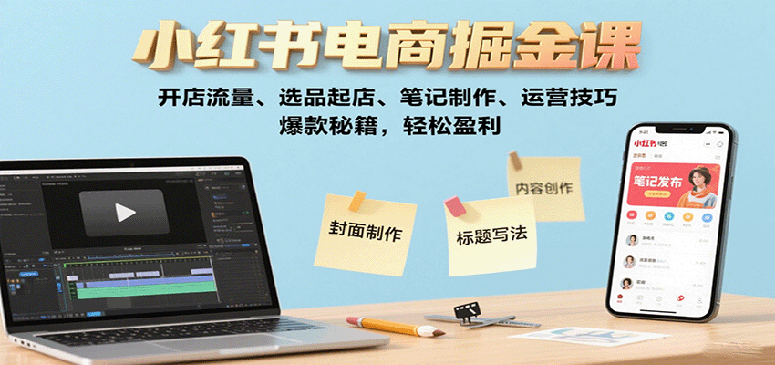 小红书电商掘金课：开店流量、选品起店、笔记制作、运营技巧，爆款秘籍，轻松盈利-出门会