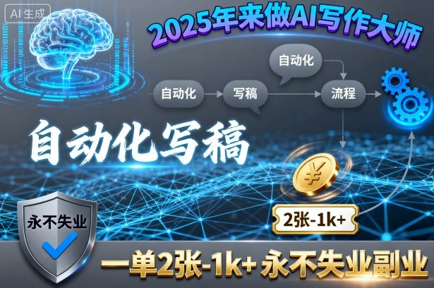 2025年来做AI写作大师，自动化写稿，一单2张-1k+，永不失业副业-出门会