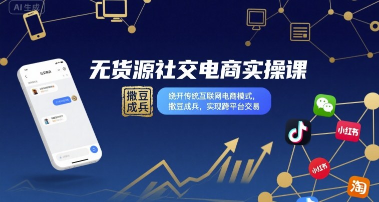 无货源社交电商实操课，绕开传统互联网电商模式，撒豆成兵，实现跨平台交易-出门会