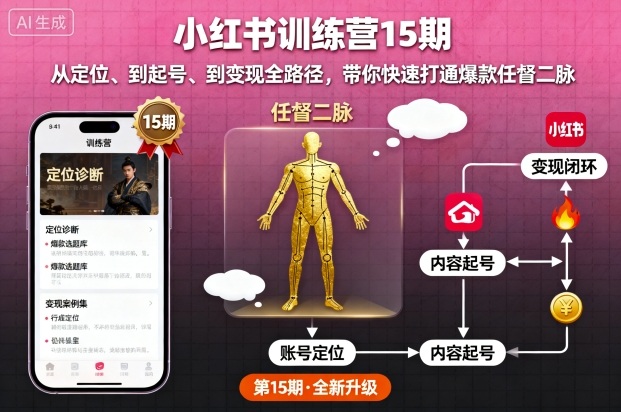 小红书训练营15期，从定位、到起号、到变现全路径，带你快速打通爆款任督二脉-出门会