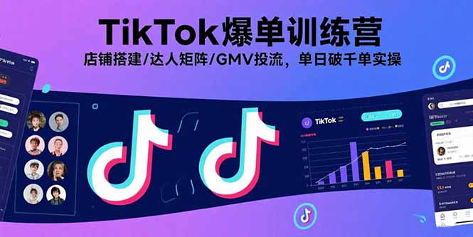 TikTok爆单训练营，店铺搭建/达人矩阵/GMV投流，单日破千单实操-出门会