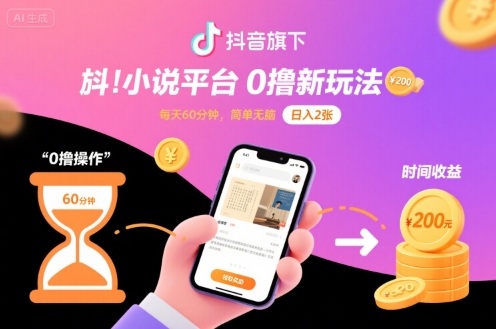 抖音旗下小说平台0撸新玩法，每天挂G60分钟，简单无脑，日入2张【揭秘】-出门会