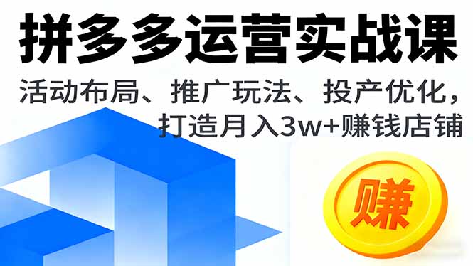 拼多多运营实战课，活动布局、推广玩法、投产优化，打造月入3w+赚钱店铺-出门会