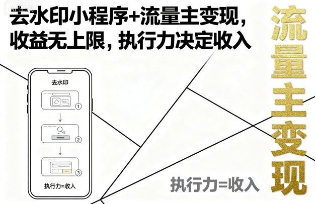 去水印小程序+流量主变现，收益无上限，执行力决定收入-出门会