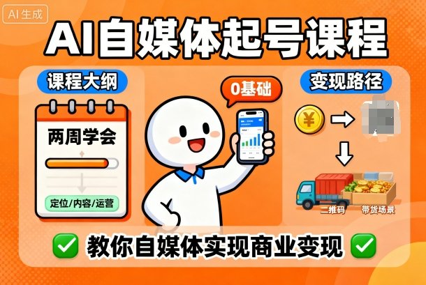 AI自媒体起号课程，0基础小白两周学会，教你自媒体实现商业变现-出门会