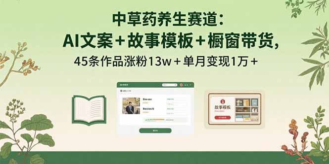 中草药养生赛道：AI文案+故事模板+橱带货，45条作品涨粉13w+单月变现1万+-出门会