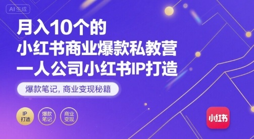月入10个的小红书商业爆款私教营，一人公司小红书IP打造，爆款笔记，商业变现秘籍-出门会